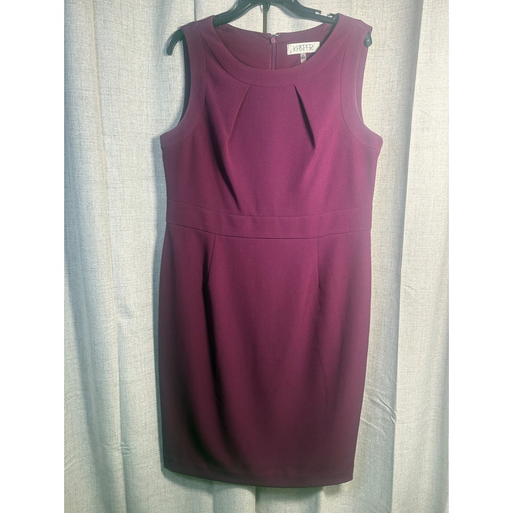 Kasper Womens Plum Purple Sleeveless Pleated Sheath Career Dress Size 14